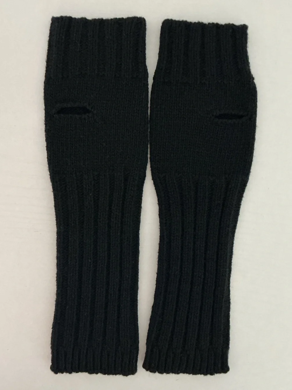 Cozy Black Knit Fingerless Gloves / Arm Warmers with Thumb Hole